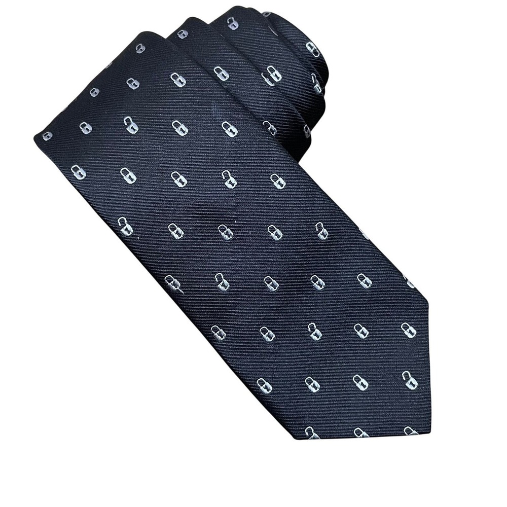 Murano‎ Sport Black Gray Novelty Padlock Men's Necktie 2.5"